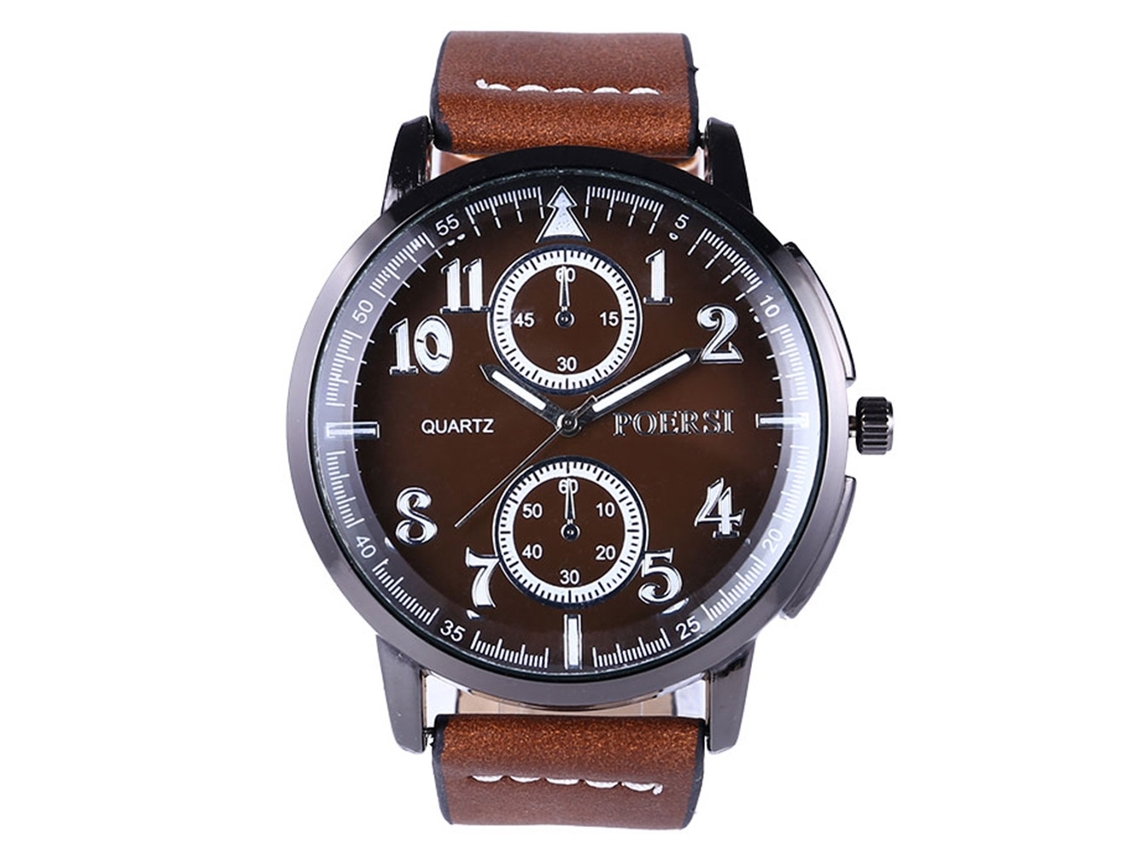 Reloj De Pulsera Redondo Para Hombre En Piel Sintética Con Movimiento De Cuarzo - Café