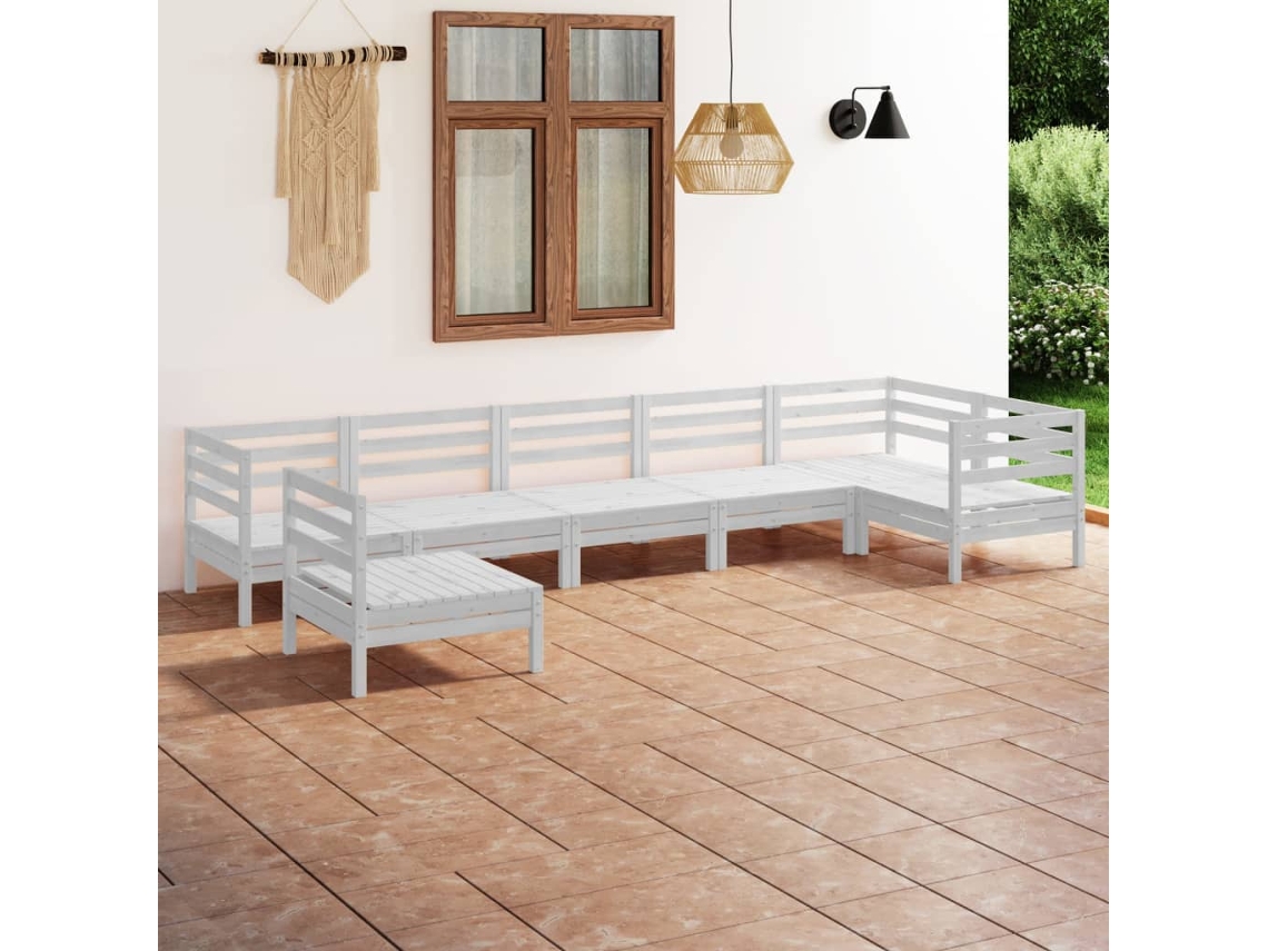 Conjunto de salón de jardín de 7 piezas de pino macizo blanco Dkd Home Decor