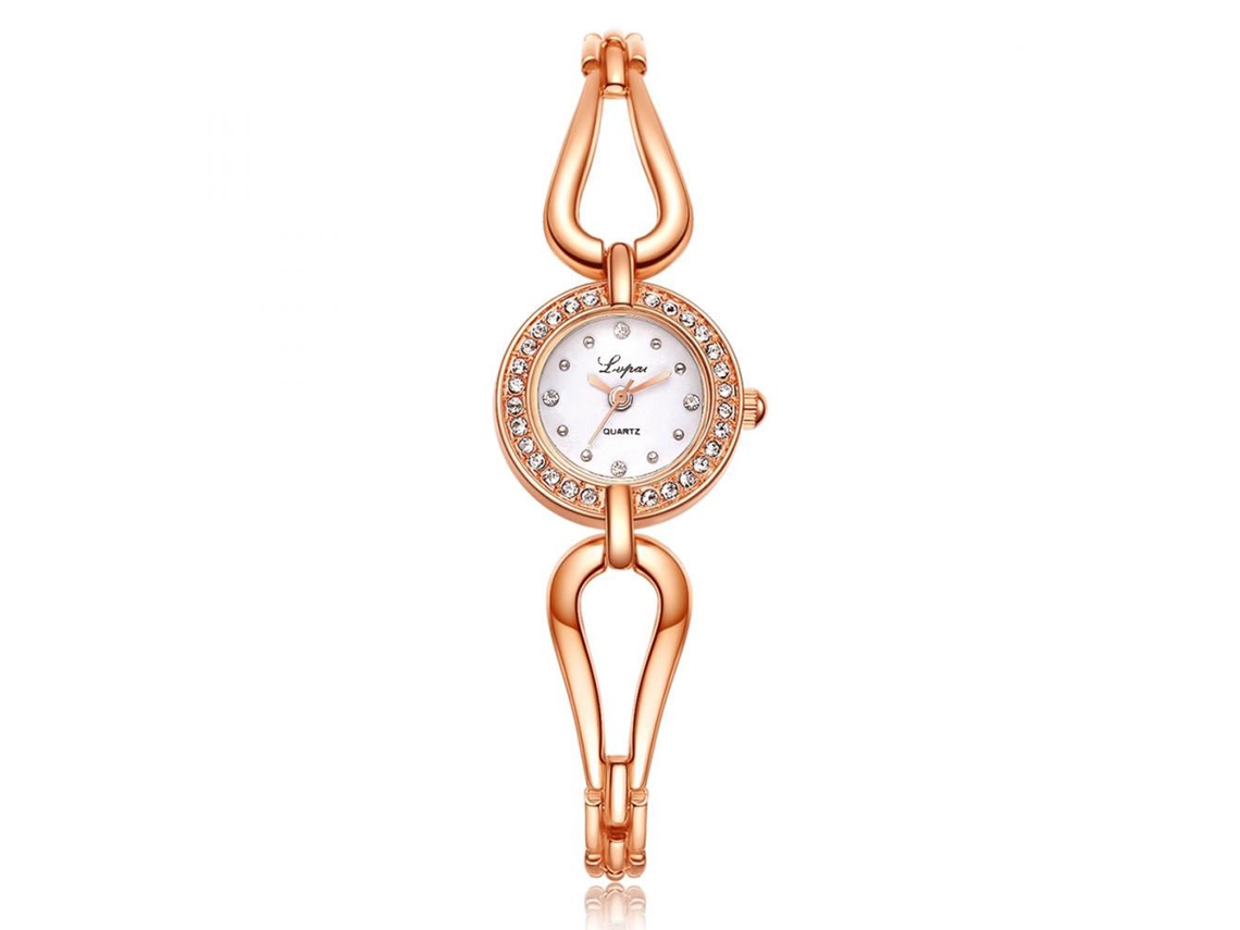 Reloj De Pulsera Unisex Gaiety Con Decoración De Cristal, Esfera Redonda, Movimiento De Cuarzo Marrón Claro.