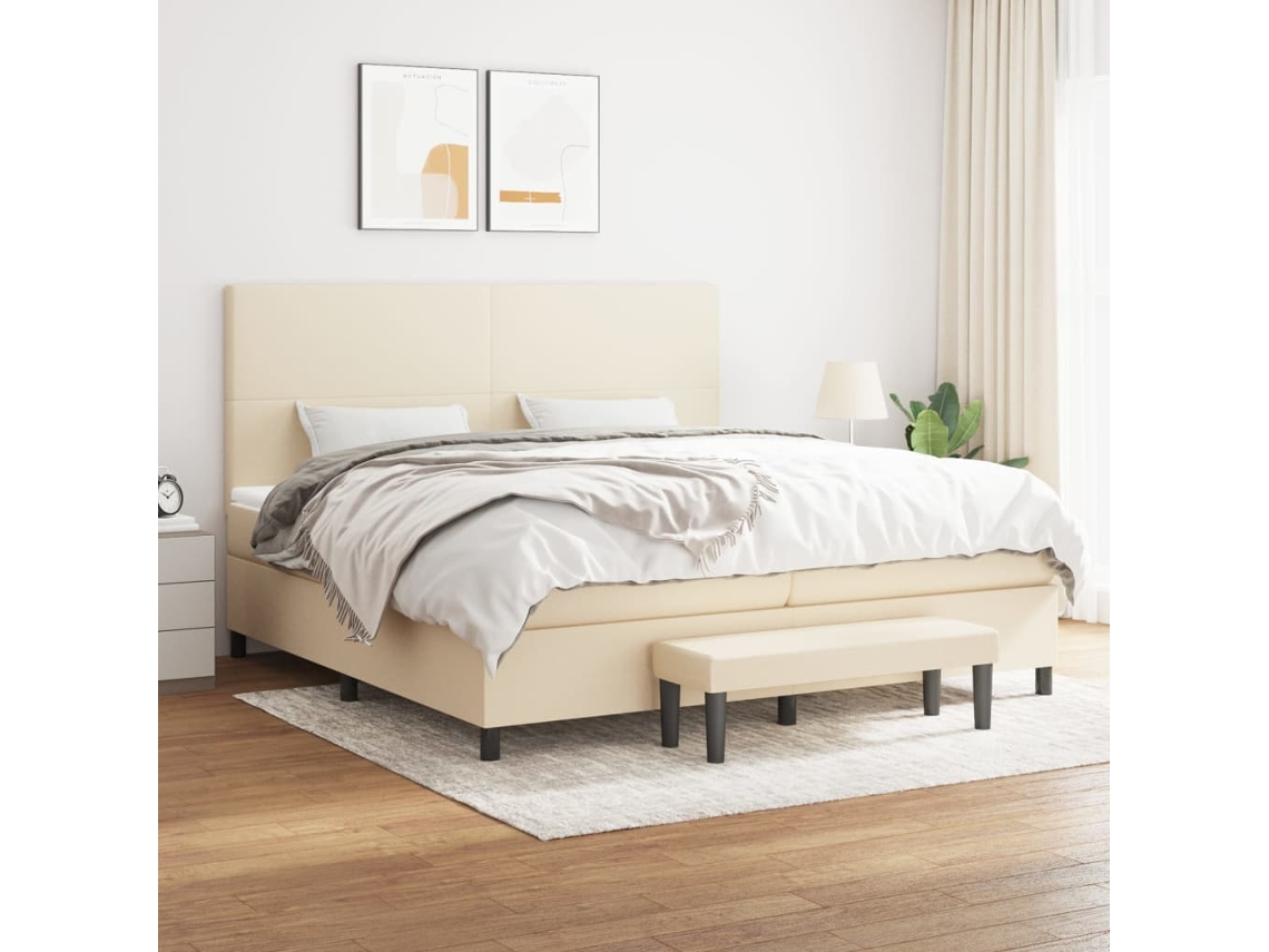 Cama Box Spring Con Colchón Tela Color Crema 200x200 Cm