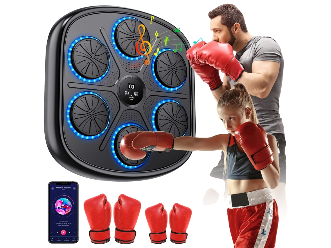 Máquina de boxeo, funciones Bluetooth inteligentes, modos de música interactivos, 2 pares de guantes originales