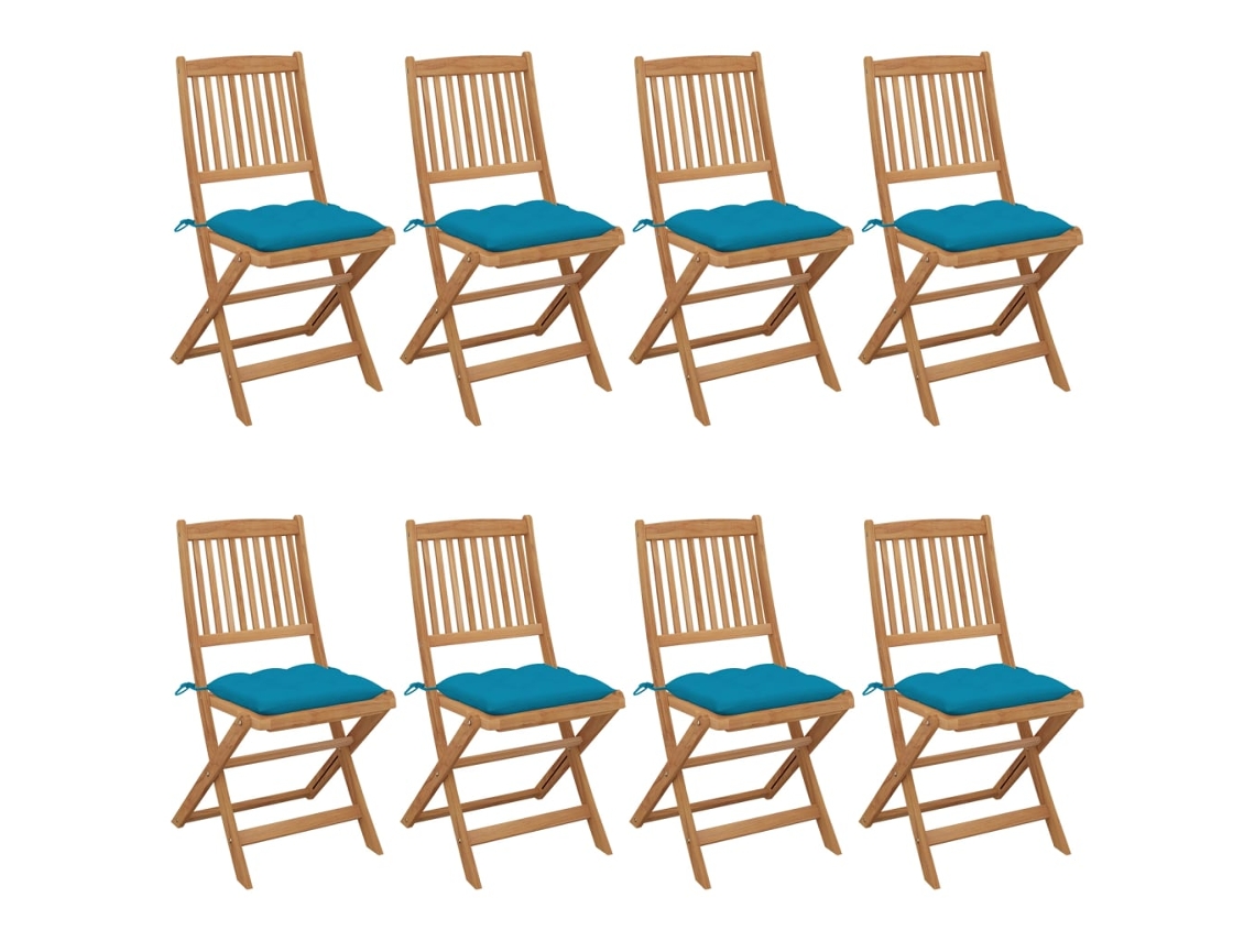 Sillas de jardín plegables DKD Home Decor de 8 piezas con cojines de acacia maciza