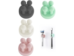 Conjunto de 4 suportes adesivos de silicone à prova d'água para vassouras e lâminas Barbear nas cores preto, branco, rosa e verde (ZYBLSSBB).