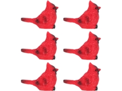 Conjunto 6 Figuras Pájaros Cardenales Rojos Resina,
