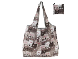 Juego de 4 bolsas de la compra plegables, ideales para ir al supermercado y al mercado de agricultores. GOKOCO (Gatito gris)