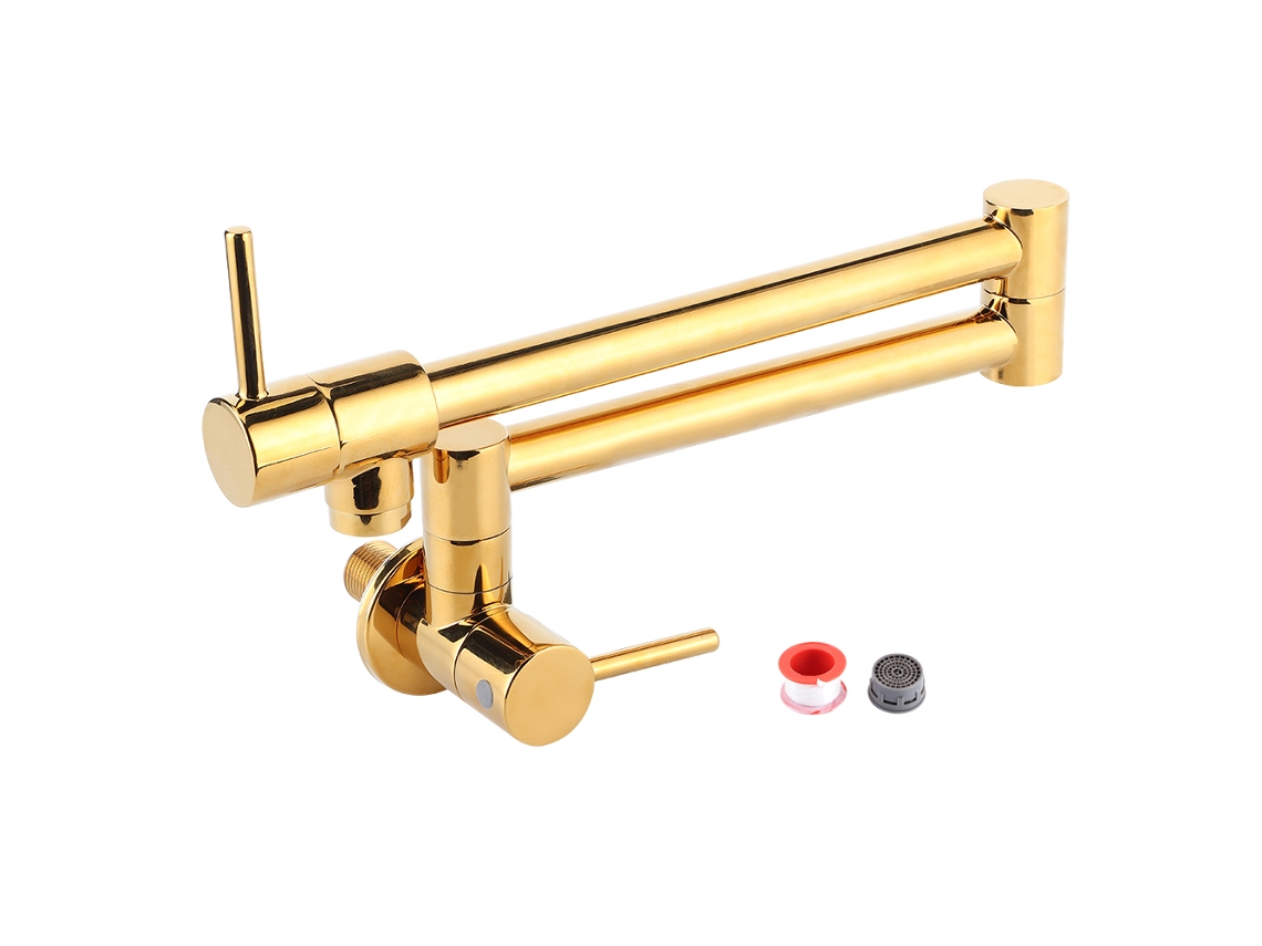 Grifo de cocina plegable de pared con 2 manijas y rosca G1/2