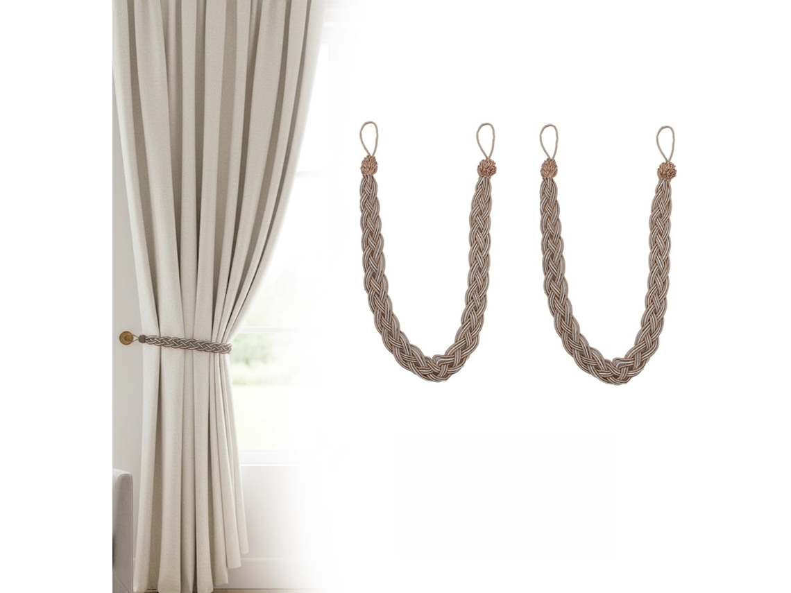 Set 2 Abrazaderas Para Cortinas De Poliéster - Sujetadores Decorativos - Marrón Café