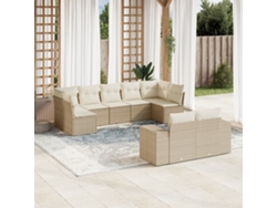 Conjunto de sofá de jardín de 9 piezas con cojines, mimbre sintético beige, Dkd Home Decor