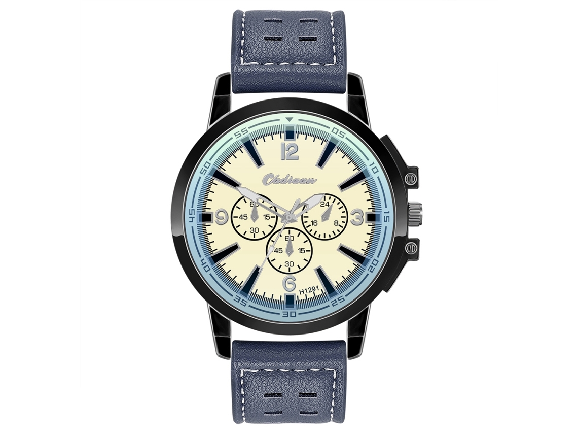 Reloj De Pulsera Unisex De Piel Sintética, Moderno Y Elegante, Con Tres Subesferas Y Diseño En Azul Hematita.