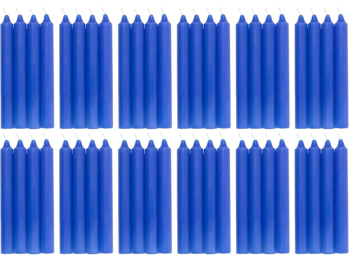 COM-FORT HOUSE- Vela de mesa Azul - Pack velas de 48 Unidades - Velas Decorativas Sin Perfume - Velas para tu Hogar