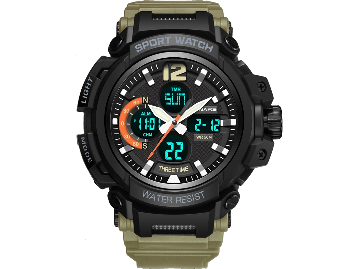 Reloj Deportivo Para Hombre, Resistente Al Agua Hasta 50 M, Luminoso, Con Funciones De Cronómetro Y Calendario (caqui).
