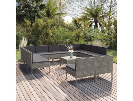 Conjunto 12 de muebles de jardín VIDAXL y cojines ratán sintético gris