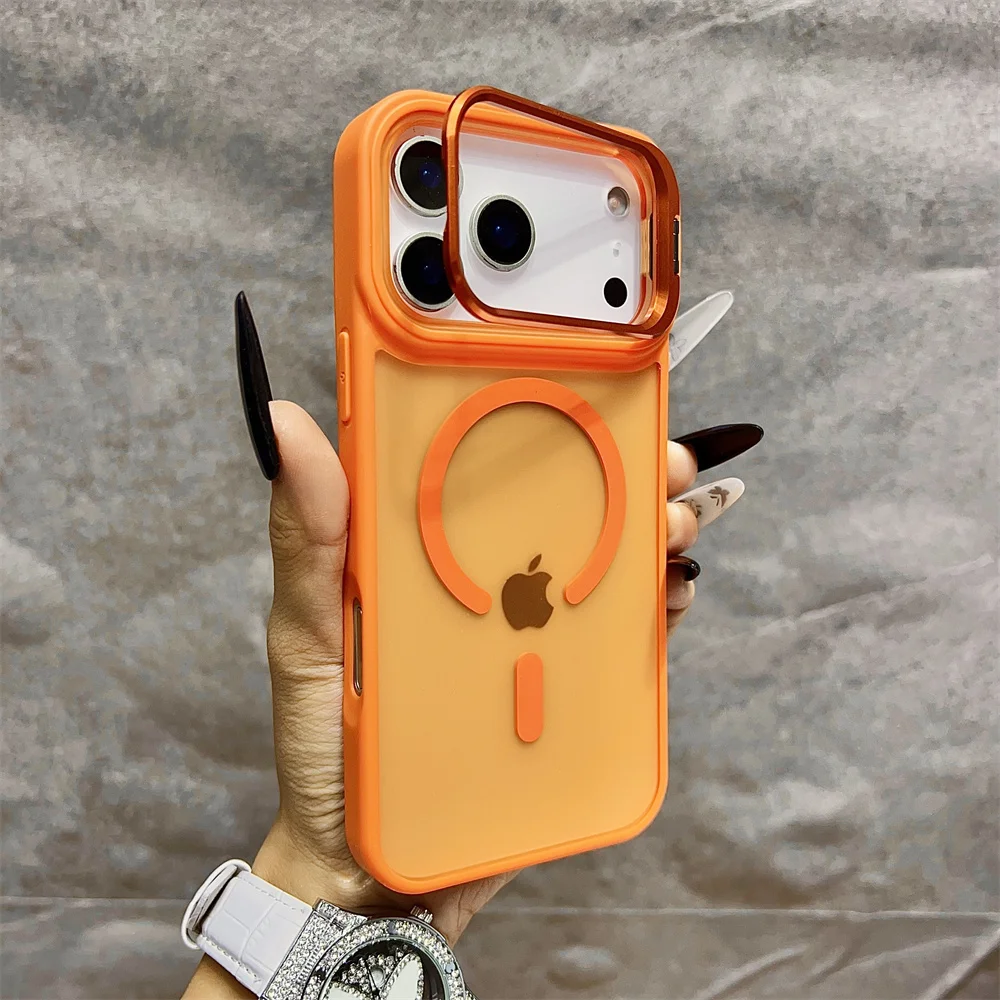 (iphone 15, Naranja) Funda Magnética Semitransparente Mate Para Iphone, Compatible Con Magsafe.