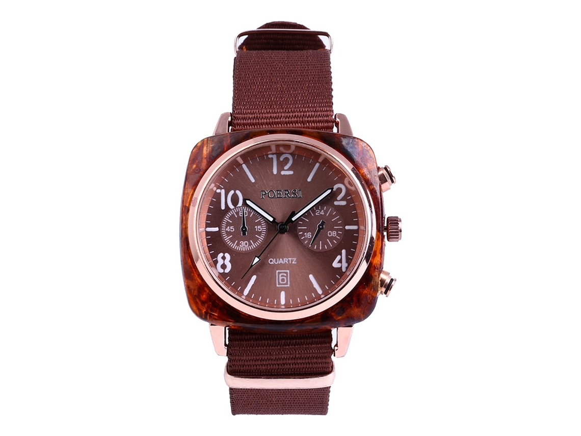Reloj Hombre De Cuadro Con Correa De Nylon Casual Moda Cuarzo Café