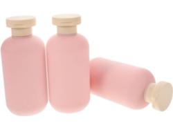 Juego 3 Botellas Pe Recargables Champú Loción Color Ideales Viajes Dispensadores Prácticos Rosa
