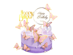 NEVEANCE Adorno para tarta mariposa dorada, Adorno para tarta Happy Birthday
