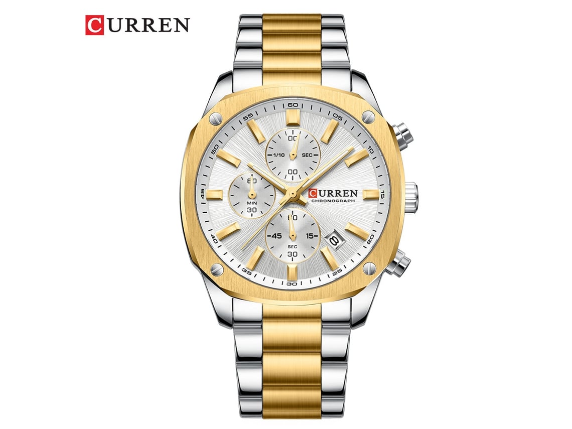 Relógio De Pulso Masculino Quadrado Multifuncional (ouro Branco) Com Calendário, Seis Ponteiros, Resistente À Água, Estilo Executivo.