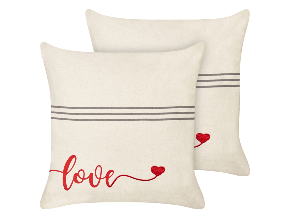 Lote de 2 cojines con motivo de san valentín BELIANI Plumeria de Algodón Beige 45x45x15