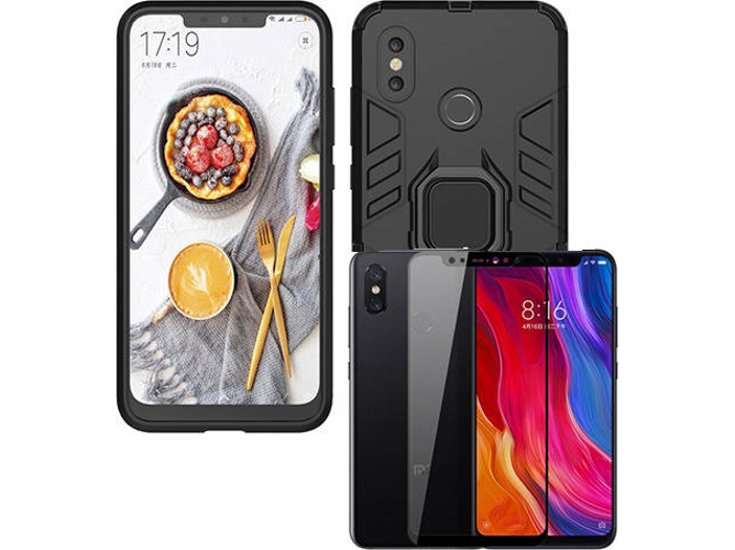 Kit Carcasa y Protector Cristal 5D Xiaomi Mi 8 Military Defender Negro