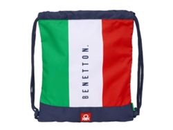 Mochila con cordón azul marino con bandera de Benetton, 35 x 40 x 1 cm