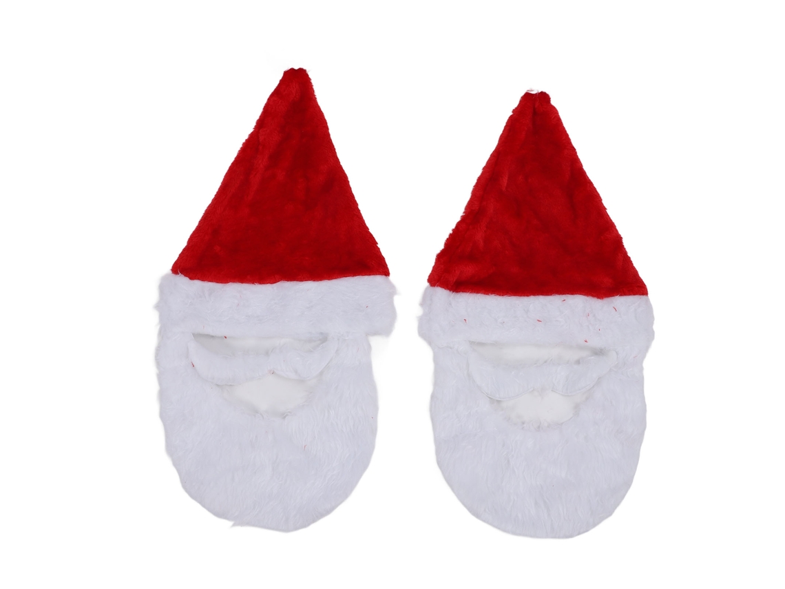 Ats-2pcs Gorro De Papa Noel Con Barba Rojo Y Blanco Accesorios De Navidad Reutilizables Para Adultos