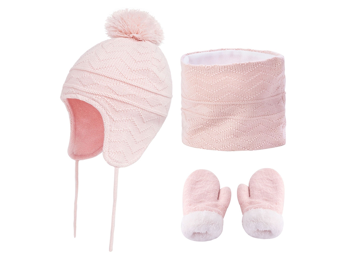 Rebe-3 Piezas Gorro Bufanda Guantes Niño Niña Invierno Tejido Polar Linedgado Grueso Suave Cálido Para 1-3 Años