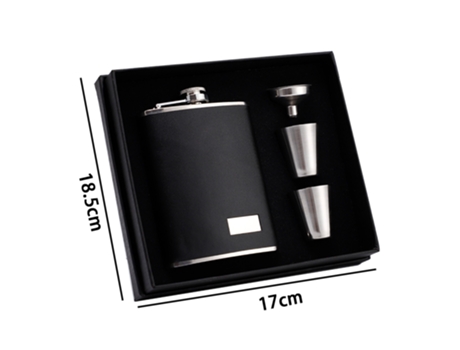 Juego de regalo de petaca para licor para hombre con funda de cuero negro JEIIBRZUI