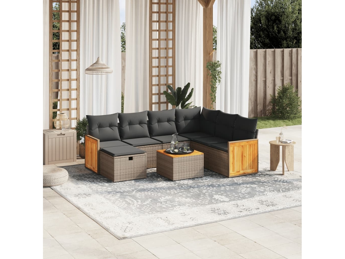 Conjunto de sofás de jardín de 8 piezas DKD Home Decor con cojines de mimbre gris