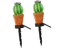 Juego de 2 luces solares LED impermeables para jardín con diseño de cactus, batería integrada y estaca para césped.