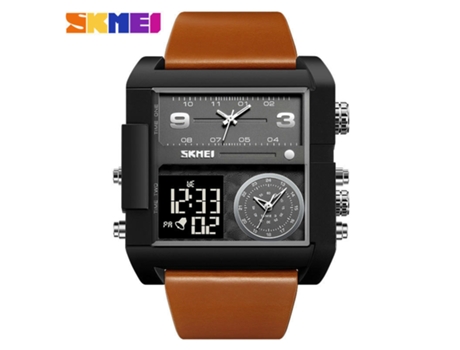 Reloj para Hombre, Reloj Cuadrado LED con Alarma de Cuarzo y Pantalla analógica de 3 Horas, Correa marrón con Concha Negra, máquina Negra LUUCOZK