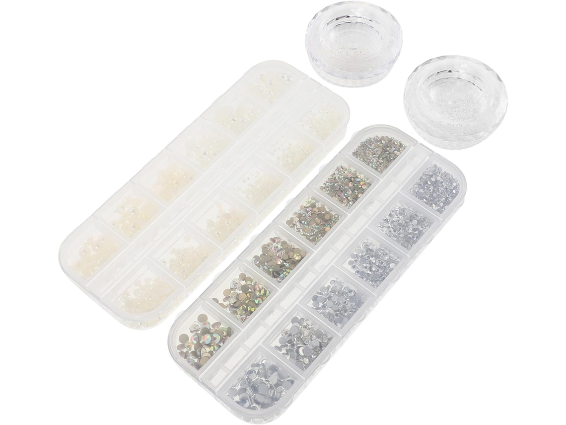 4 Boîtes De Strass Cristal Ab Y Perles Para Nail Art Kit Décoration Ongles 3d À Dos Plat Accesso...