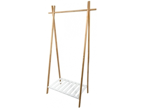 Perchero de Pie Madera de Bambu Resistente 1 Balda Blanco 64x44x160.5 cm TIENDA EURASIA
