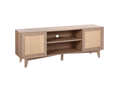 Soporte de TV VEVOR Rattan para TV Boho de 75 Pulgadas con Enchufe Incorporado en Roble