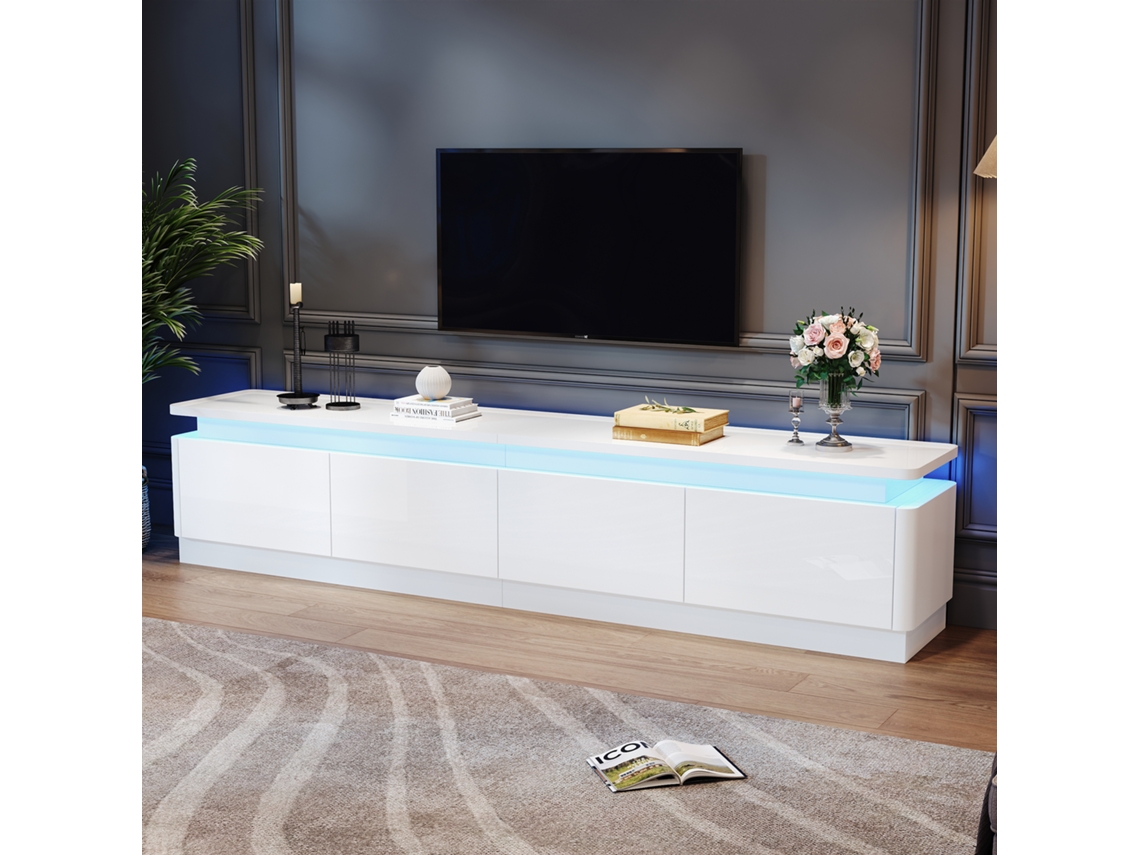 Mueble Para Tv De 180x34x40cm Con Iluminación Led, 4 Cajones, Color Blanco, Capacidad Para Televisores De Hasta 80 Pulgadas.