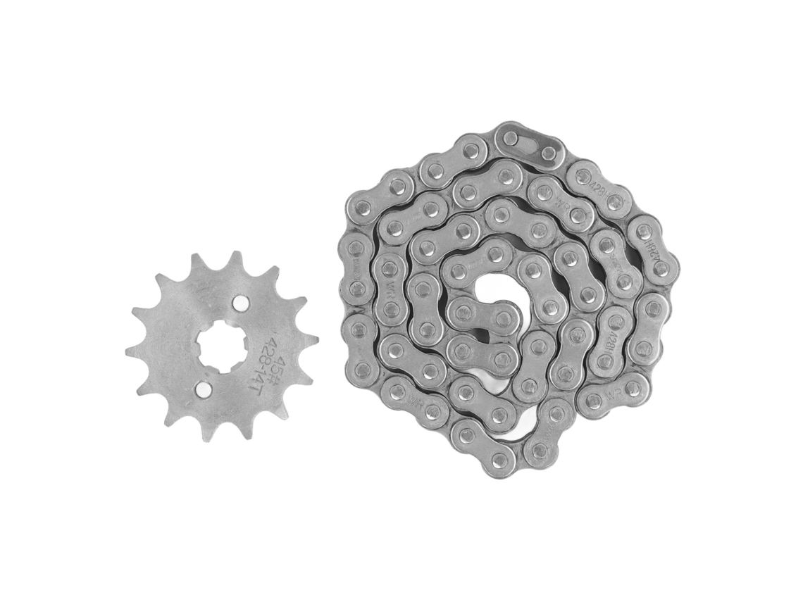 Kit De Piñón Delantero Y Cadena De Acero 428, 14 Dientes Con Cadena De 60 Eslabones Para Motocicletas, Scooters Y Cuatrimotos De 50 Cc, 70 Cc, 90 Cc Y 110 Cc.