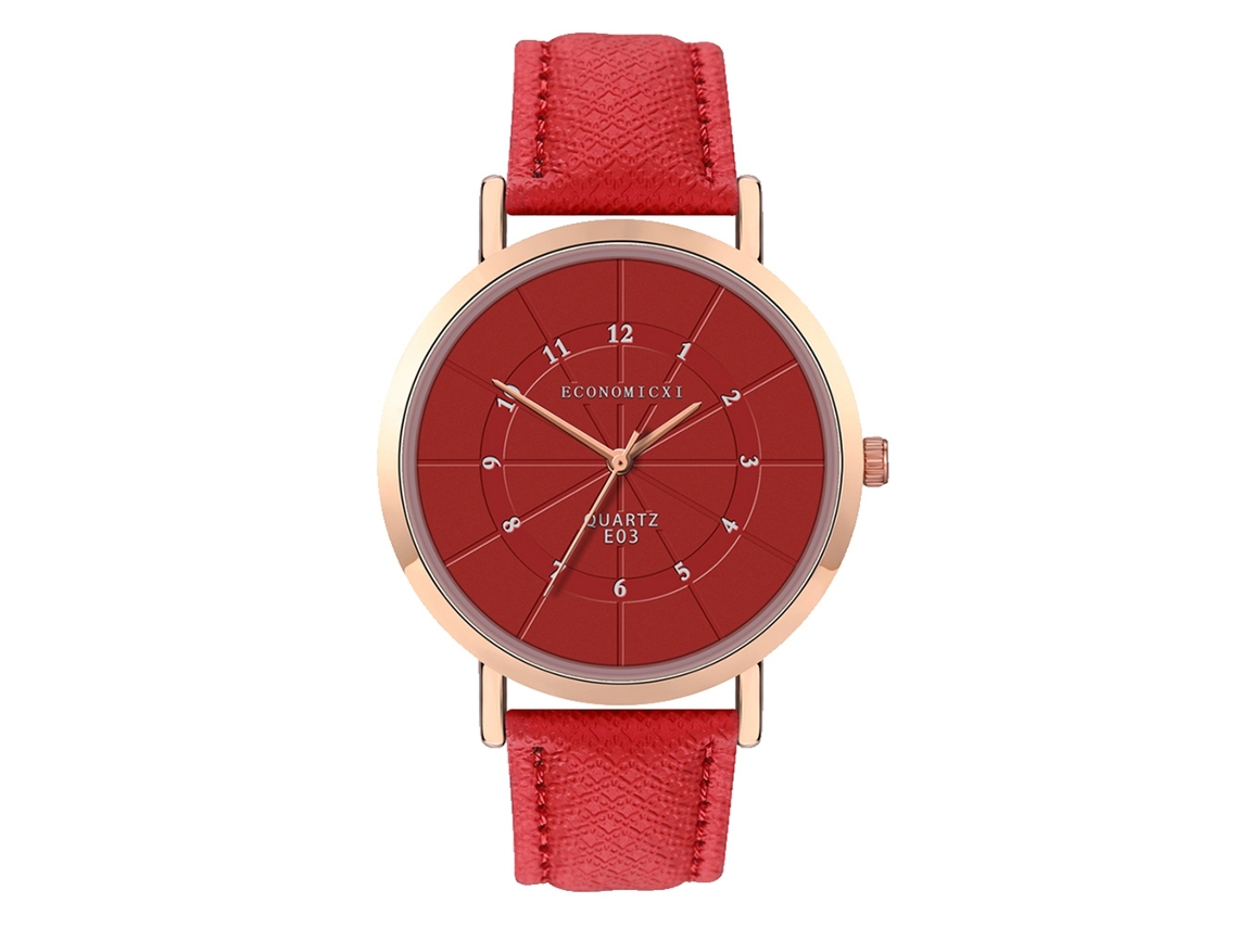 Reloj De Pulsera Unisex Con Correa De Piel Sintética, Estilo Moderno, Cuarzo, Rojo.