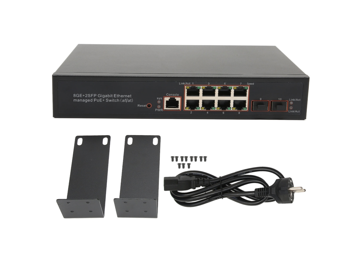 Conmutador PoE Gigabit de 8 puertos, 4 puertos PoE de 1000 Mbps, 1 puerto Gigabit de enlace ascendente, 1 puerto de consola, 2 ranuras SFP, conmutador Ethernet de 1000 Mbps, enchufe europeo