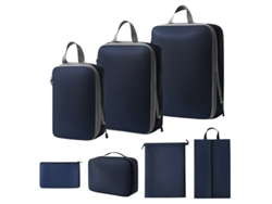 Bolsa de almacenamiento de compresión, juego de 7 piezas, bolsa de almacenamiento de viaje ligera, color azul marino y dorado