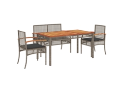 Juego de 4 piezas de comedor de jardín con cojines de mimbre y patas grises, MAISON EXCLUSIVE (80 x 200 cm)