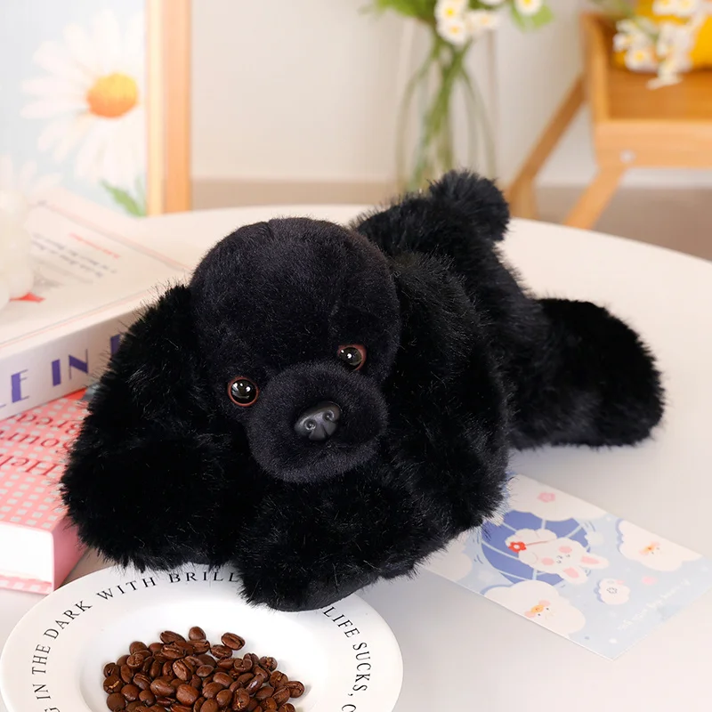 (negro, 30 Cm) Lindo Peluche De Perrito Reclinado, Muñeco De Peluche Suave