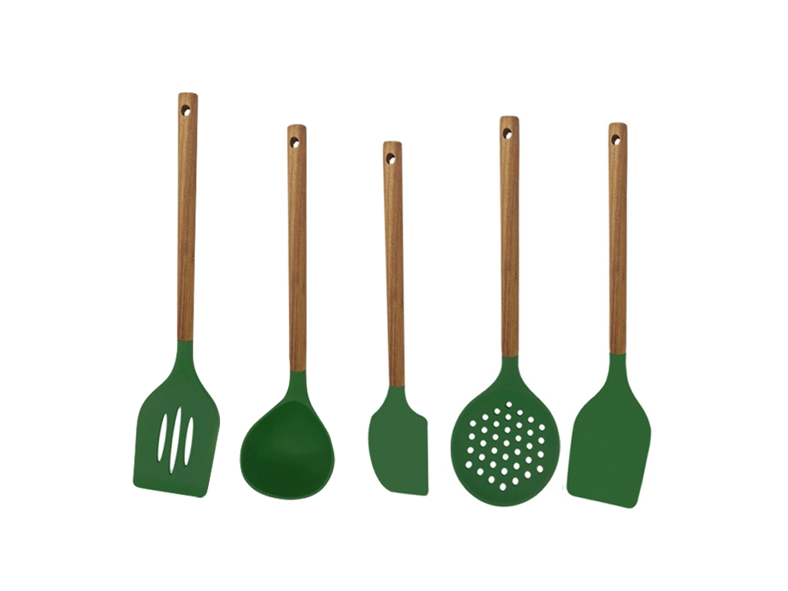 Juego De Utensilios De Cocina De Silicona Con Mango De Madera, Resistente Y Suave JEIIBRZUI