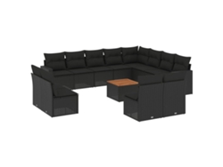 Conjunto 13 de sofás de jardín y cojines VIDAXL ratán sintético negro