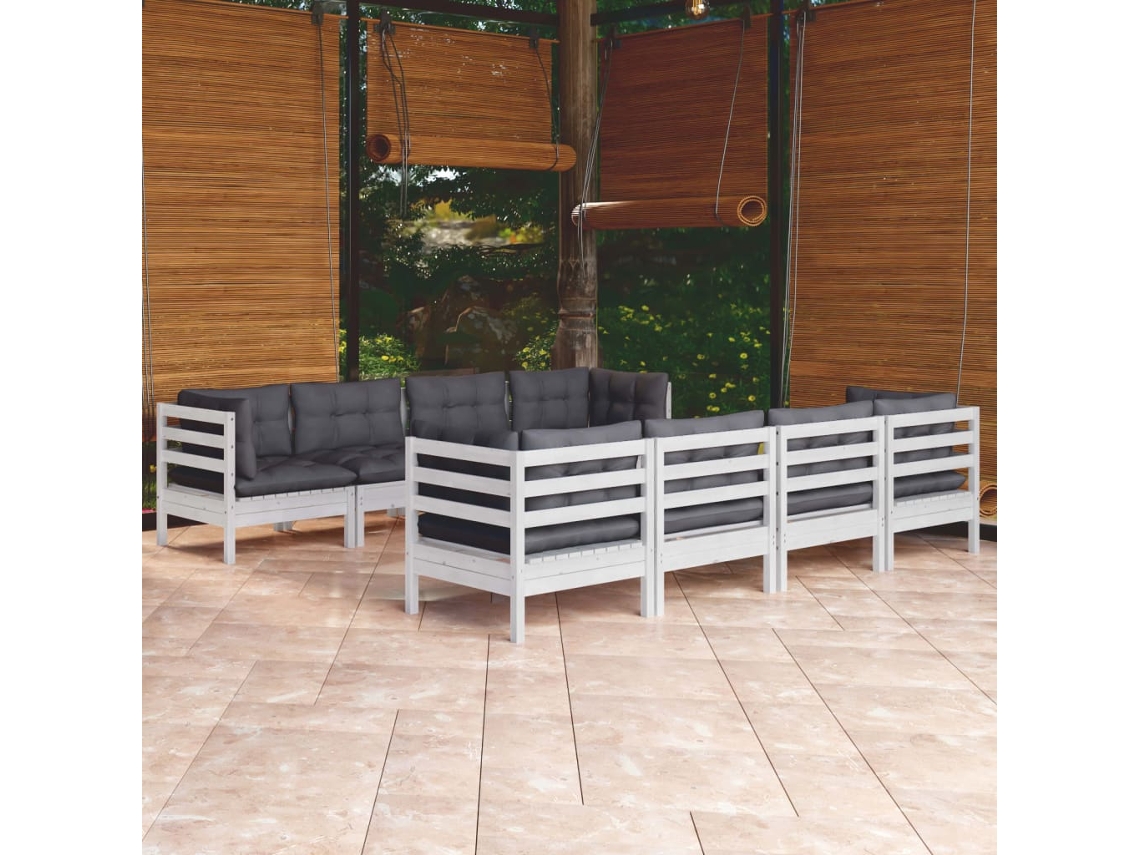 Conjunto de jardín de 9 piezas con cojines de pino macizo DKD Home Decor