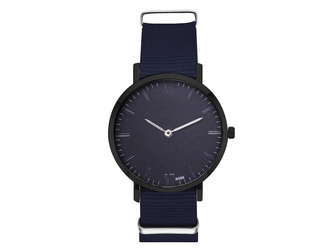 Reloj De Moda Para Parejas Con Correa De Nylon Dial Redondo Cuarzo Azul Real