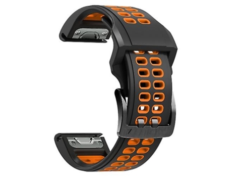 Correa para Garmin Fenix 7, 26 mm, doble fila de agujeros, correa de reloj de silicona bicolor, negro, naranja VENISYMLIS