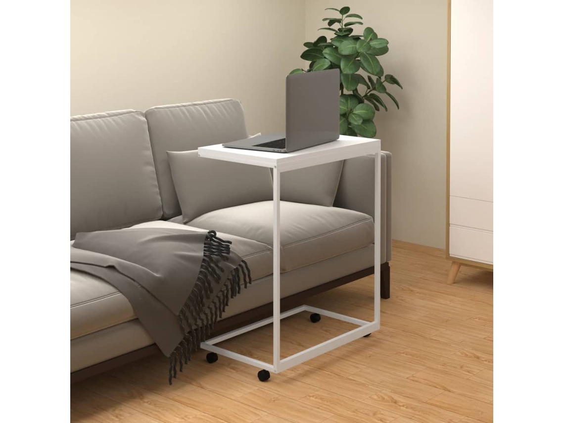 Mesa Auxiliar Con Ruedas De Contrachapado Blanco 55x35x70 Cm