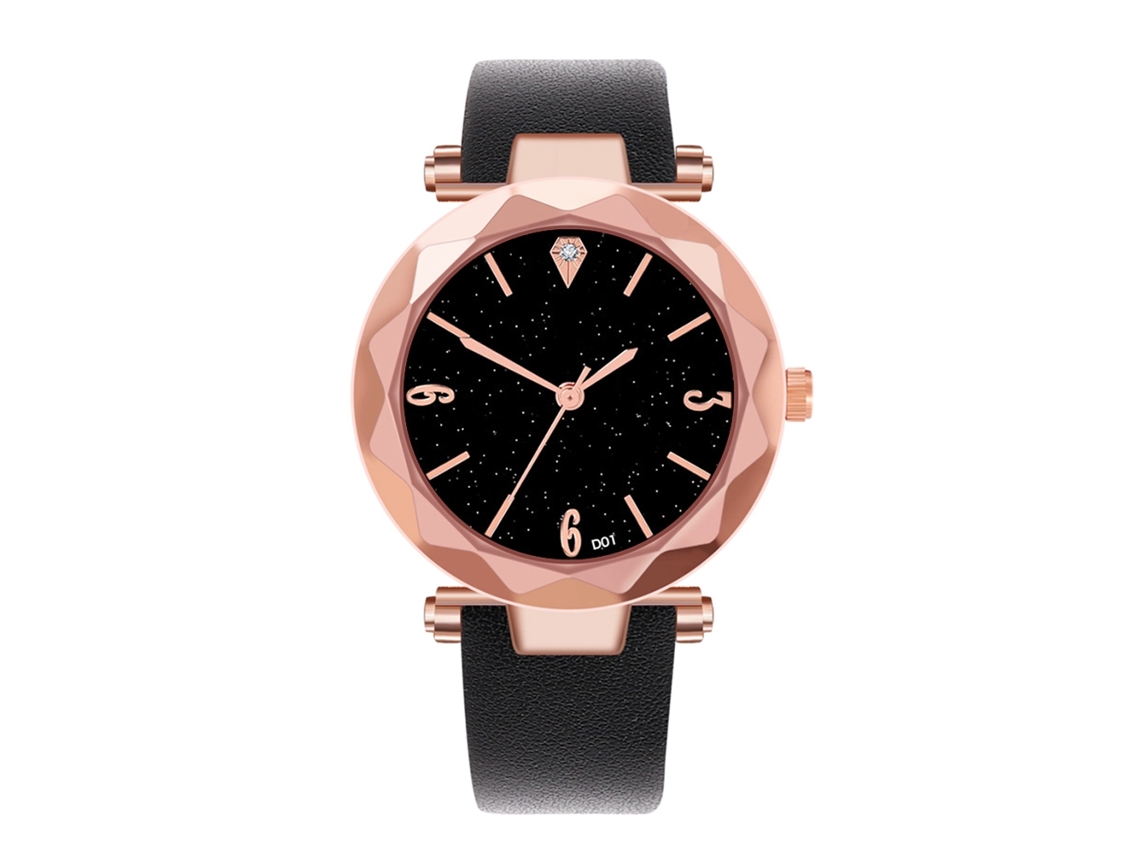 Reloj De Cuarzo Con Correa De Cuero Pu Moda Dial Cielo Estrellado Para Mujer (negro)