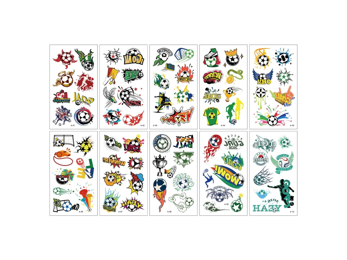 10 Pegatinas Temporales Para La Cara Con Motivos De Fútbol, Pegatinas Temporales Para La Cara Con Temática De Fútbol, Artículos De Apoyo Para Los Aficionados.