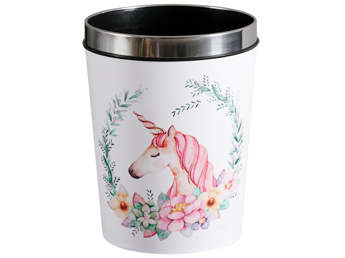 Papelera De Unicornio Con Aro De Presión, Cubo De Basura Redondo Para Dormitorio Y Sala De Estar.