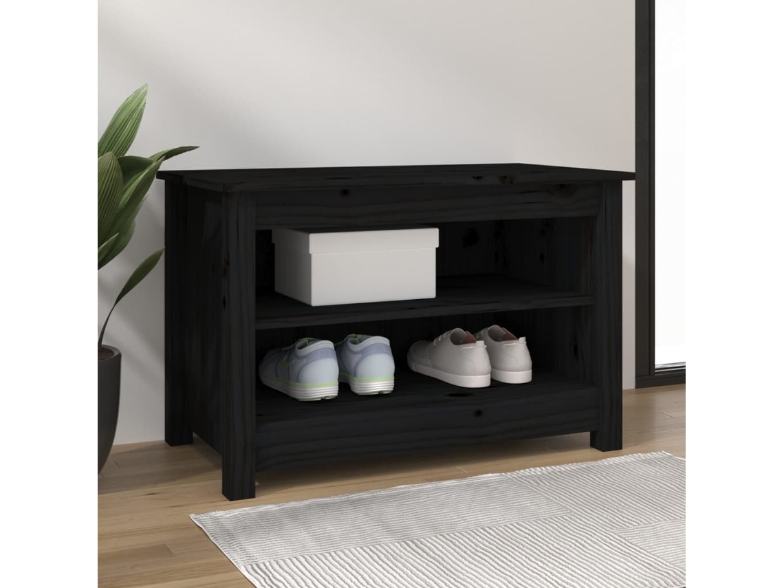 Banco Zapatero Organizador en Pino Macizo Negro 70X38X45,5 Cm